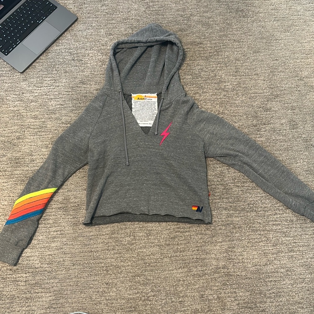 AVIATOR NATION sweatshirt!! Grey with neon strips size small.